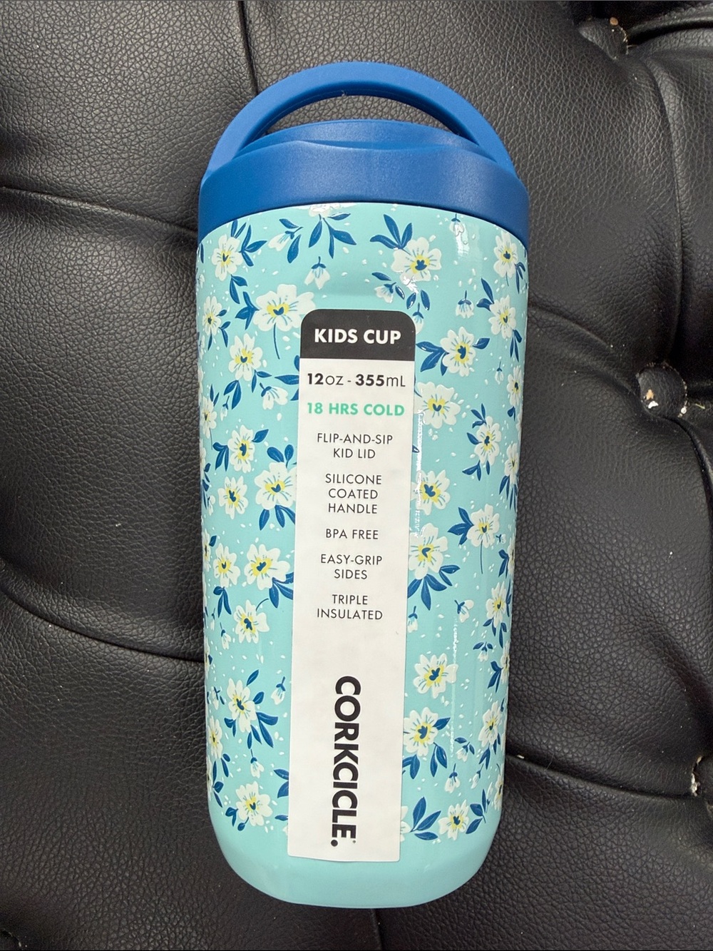 Corkcicle Kids Cup - Blue Floral Pattern - Picture 2 of 6